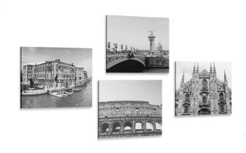 Zestaw obrazów historyczne miasta w wersji czarno-białej
