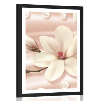 Plakat z passe-partout luksusowa magnolia z perłami - 60x90 silver