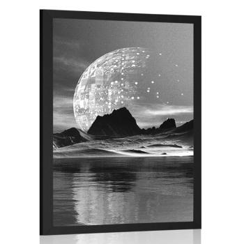 Plakat futurystyczny krajobraz w czerni i bieli - 20x30 silver