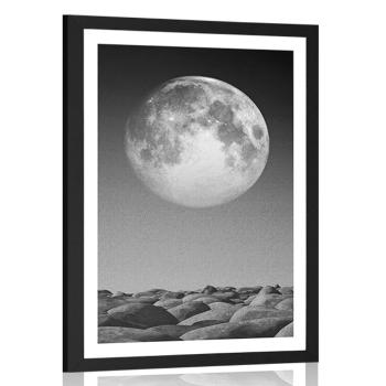 Plakat z passe-partout złożone kamienie w świetle księżyca w czerni i bieli - 40x60 white