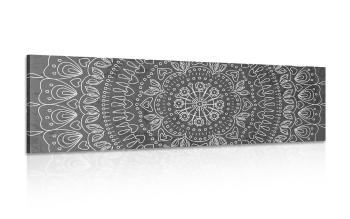 Obraz ręcznie rysowana Mandala w wersji czarno-białej - 150x50