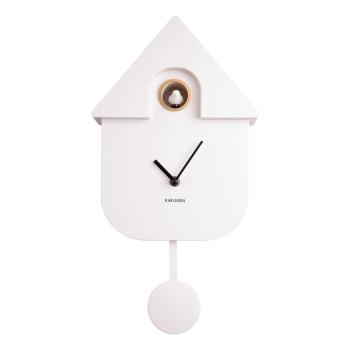 Biały wahadłowy zegar ścienny Karlsson Modern Cuckoo, 21,5x41,5 cm