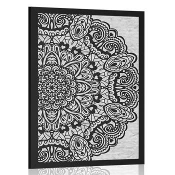 Plakat kwiatowa mandala w czarno-białym wzornictwie - 30x45 white