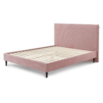 Różowe sztruksowe łóżko dwuosobowe Bobochic Paris Anja Dark, 180x200 cm
