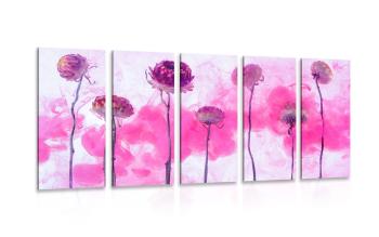 5-częściowy obraz kwiaty z różową parą