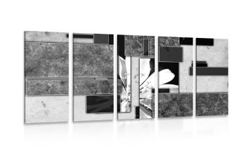 5-częściowy obraz abstrakcja kwiatowa w wersji czarno-białej - 200x100