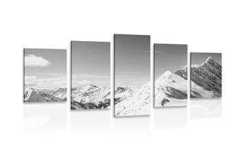 5-częściowy obraz ośnieżone góry w wersji czarno-białej - 200x100