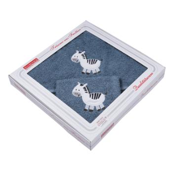 WÖRNER SÜDFROTTIER Ręcznik z kapturem i myjka Zebra, niebieskie 80 x 80 cm