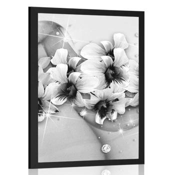 Plakat czarno-białe kwiaty na abstrakcyjnym tle - 60x90 black