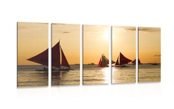 5-częściowy obraz piękny zachód słońca nad morzem - 100x50