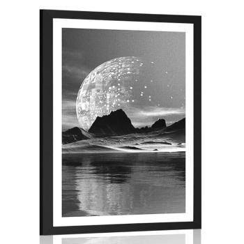 Plakat z passe-partout futurystyczna kraina  w czerni i bieli - 40x60 silver