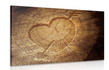 Obraz wyrzeźbione serce na pniaku - 120x80