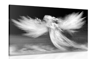 Obraz wizerunek anioła w chmurach w wersji czarno-białej - 90x60