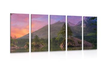 5-częściowy obraz zachód słońca nad górskim krajobrazem - 100x50