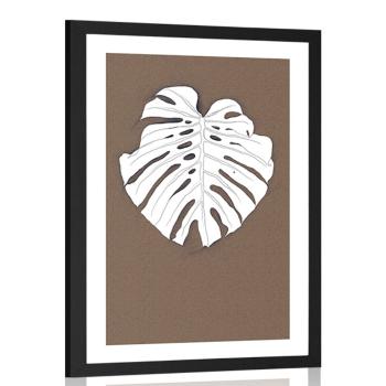 Plakat passepartout liść na brązowym tle - 60x90 white