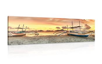 Obraz łodzie o zachodzie słońca - 135x45