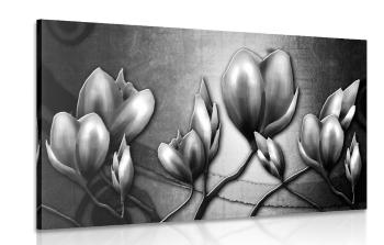 Obraz kwiaty w stylu etno w wersji czarno-białej - 60x40