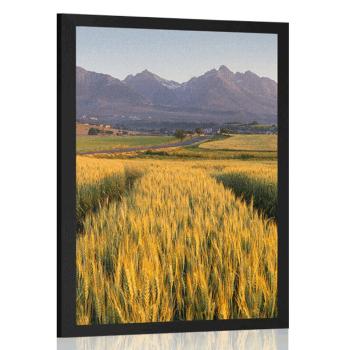 Plakat zachód słońca nad polem pszenicy - 60x90 black