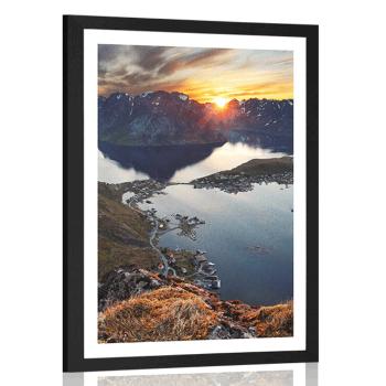 Plakat z passe-partout urokliwa górska panorama z zachodem słońca - 30x45 black