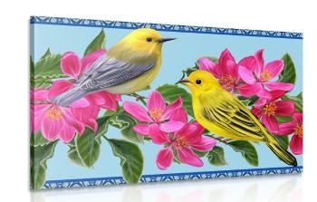 Obraz ptaki i kwiaty w stylu vintage - 120x80