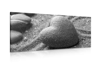 Obraz kamień Zen w kształcie serca w kolorze czarnym i białym