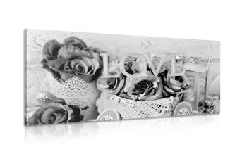 Obraz dekoracja vintage z napisem Love w wersji czarno-białej - 100x50