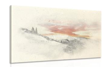 Obraz zachodu słońca nad ośnieżonymi górami - 120x80
