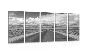 5-częściowy obraz czarno-biała droga na pustyni