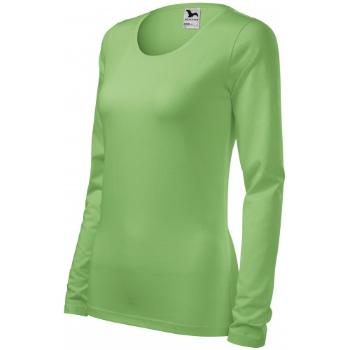 Damska dopasowana koszulka z długim rękawem, zielony groszek, XL