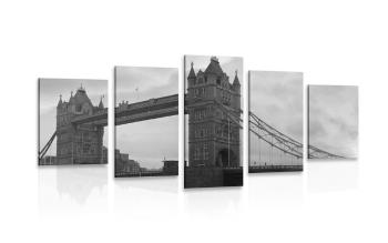 5-częściowy obraz Tower Bridge w Londynie w wersji czarno-białej