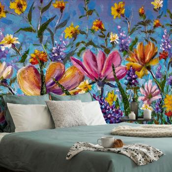 Tapeta kolorowe kwiaty na łące - 150x100