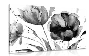 Obraz piękne czarno-białe tulipany w ciekawym wzorze - 90x60