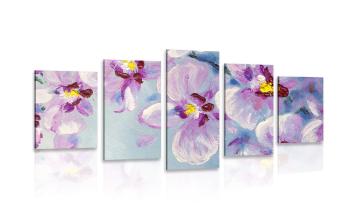 5-częściowy obraz romantyczne fioletowe kwiaty - 200x100