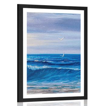 Plakat z passe-partout fale morskie nad brzegiem - 30x45 black