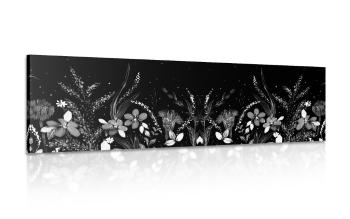 Obraz z ornamentem kwiatowym w wersji czarno-białej - 150x50