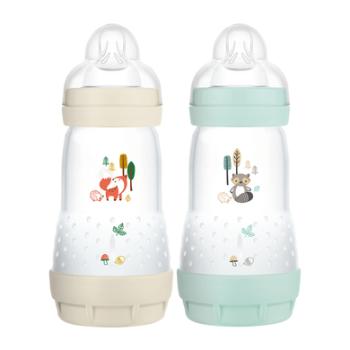 MAM Butelka dla niemowląt Easy Start Anti Colic-Elements 260 ml 2 sztuki lisek/kotek w kolorze beżowym/miętowym