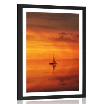 Plakat z passe-partout samotna łódź na pełnym morzu - 30x45 black