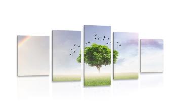 5-częściowy obraz samotne drzewo na łące - 200x100