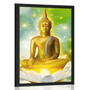 Plakat złoty Budda na kwiecie lotosu - 40x60 black