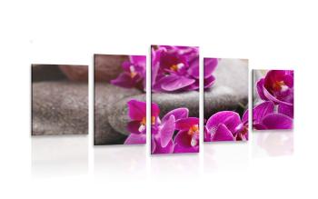 5-częściowy obraz piękna orchidea i kamienie Zen
