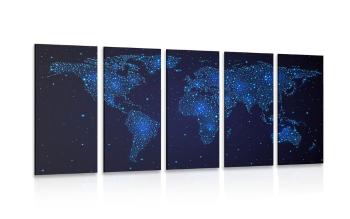 5-częściowy obraz mapa świata z nocnym niebem - 100x50