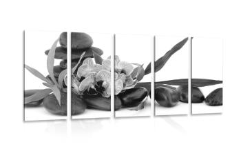 5-częściowy obraz orchidea w martwej naturze Zen w wersji czarno-białej - 200x100