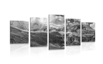 5-częściowy obraz majestatyczny krajobraz górski w wersji czarno-białej - 200x100
