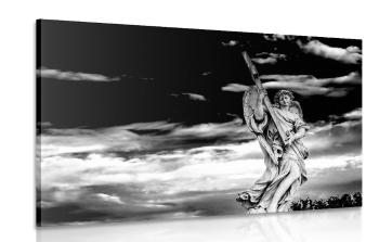 Obraz anioł z krzyżem w wersji czarno-białej