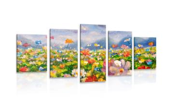 5-częściowy obraz olejny dzikie kwiaty - 200x100