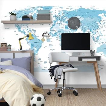 Samoprzylepna tapeta szczegółowa mapa świata w kolorze niebieskim - 150x100