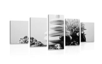 5-częściowy obraz kamienie Zen z muszlami w wersji czarno-białej - 100x50