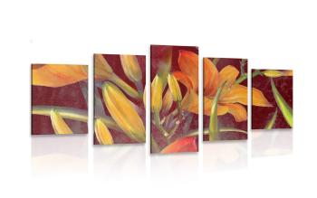 5-częściowy obraz przebudzenie pomarańczowej lilii - 200x100