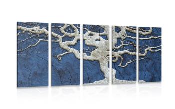 5-częściowy obraz abstrakcyjne drzewo na drewnie z niebieskim tłem - 100x50