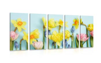5-częściowy obraz wiosenna kompozycja kwiatowa - 100x50